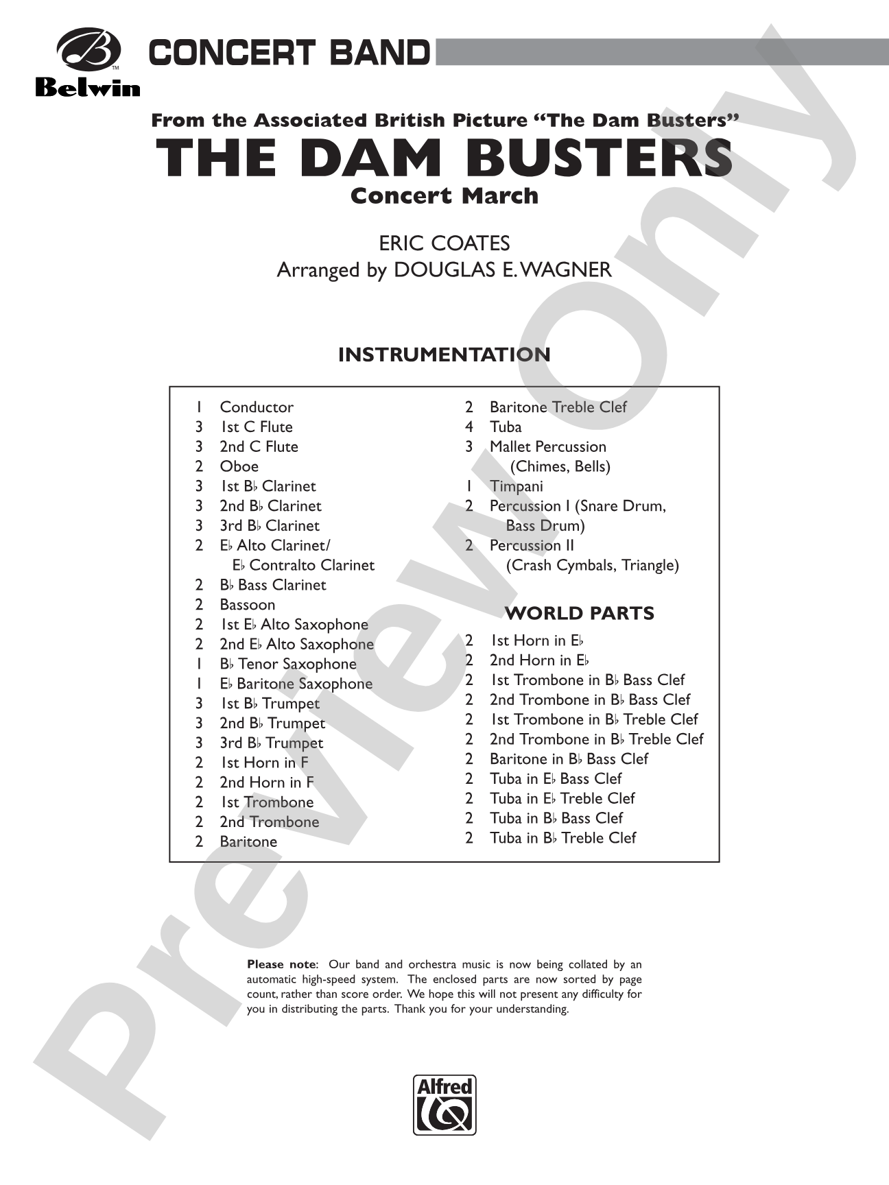 The Dam Busters Concert March: Concert Band Conductor Score & Parts