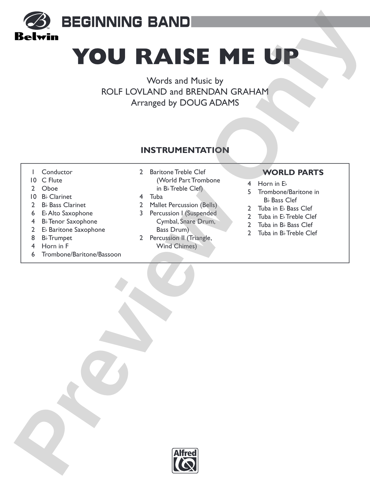 You Raise Me Up: Concert Band Conductor Score & Parts