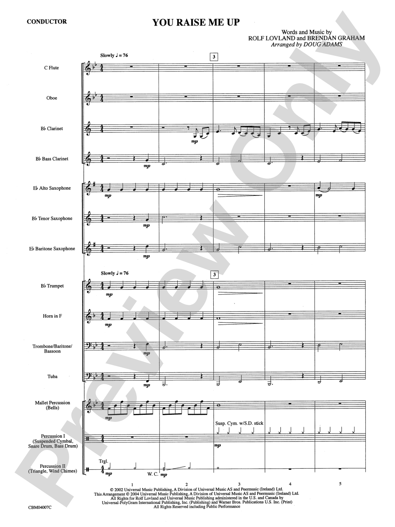 You Raise Me Up: Concert Band Conductor Score & Parts