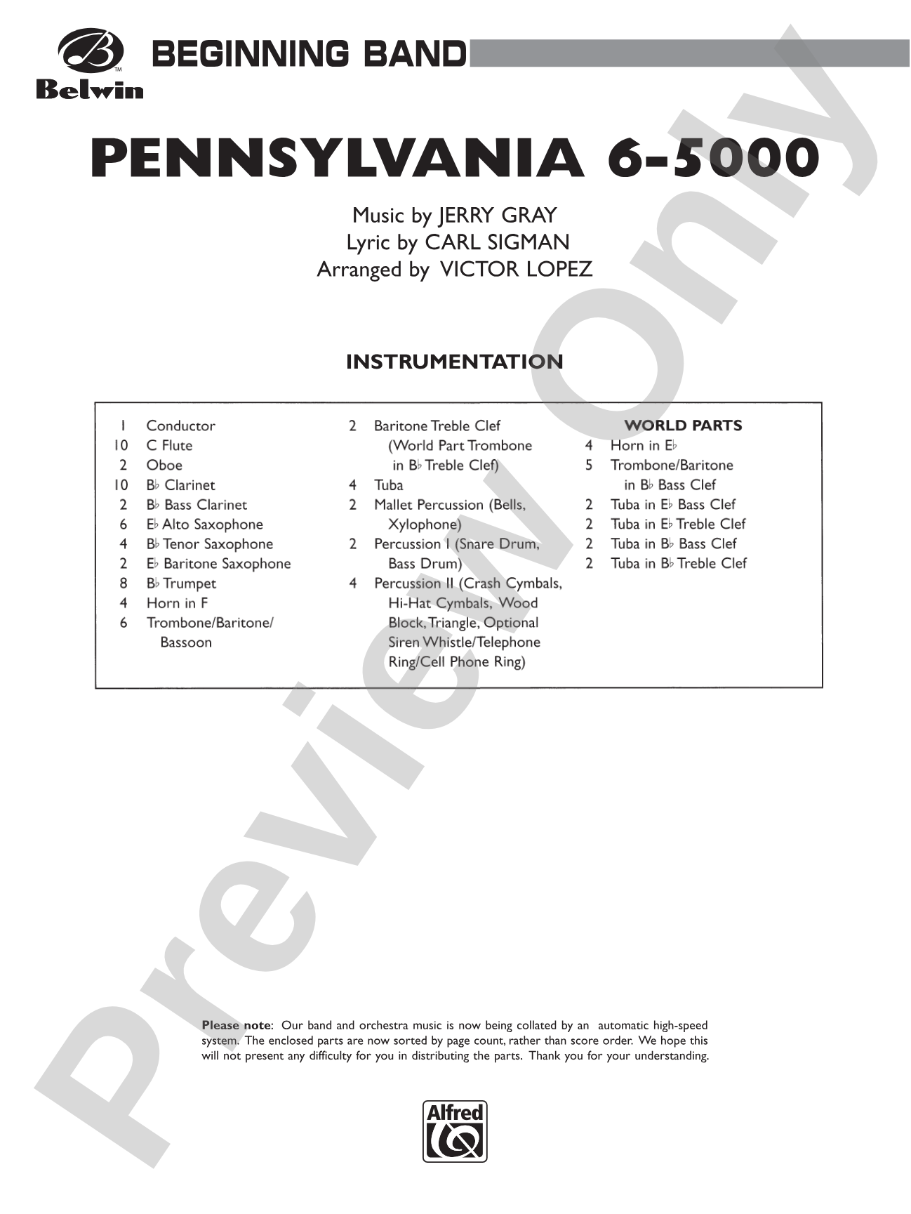 Pennsylvania 6-5000: Concert Band Conductor Score & Parts