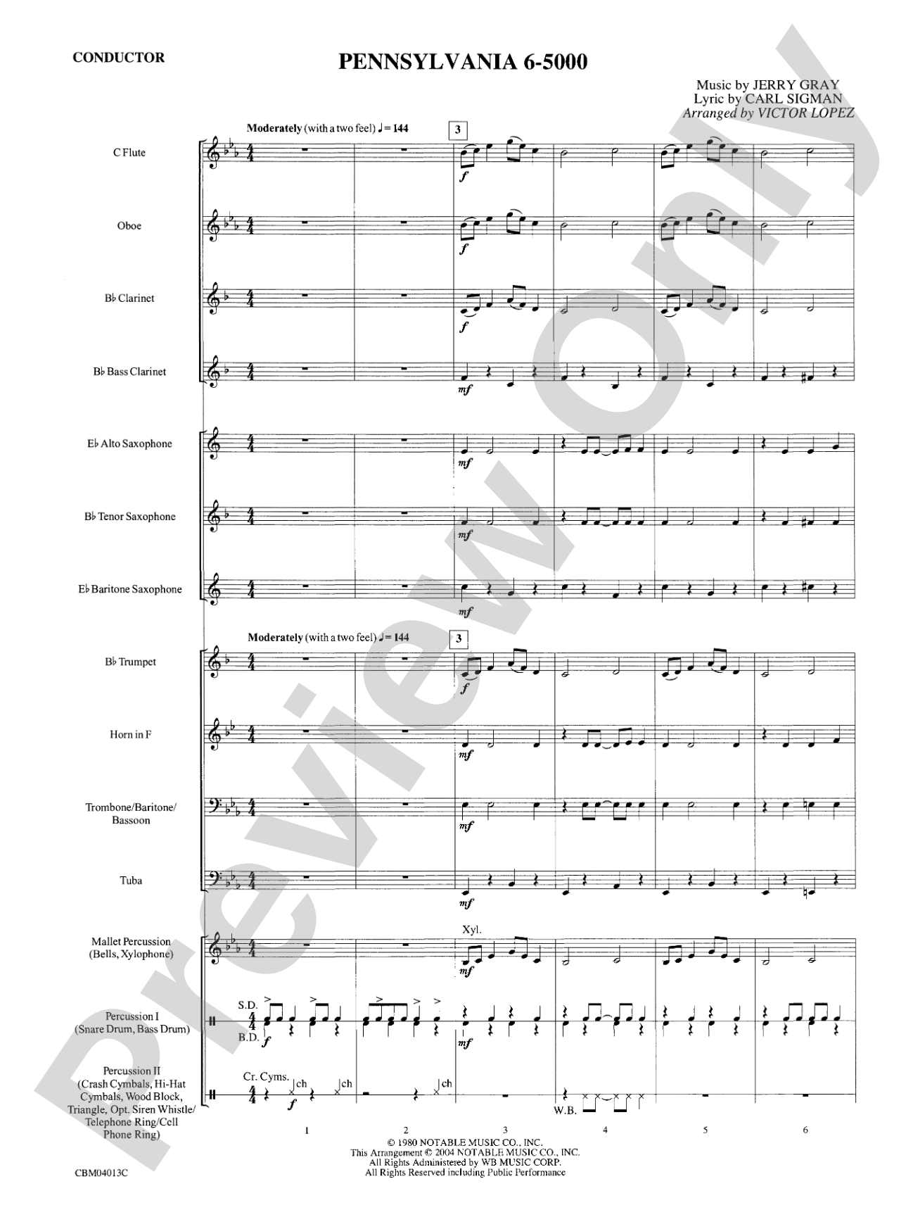 Pennsylvania 6-5000: Concert Band Conductor Score & Parts