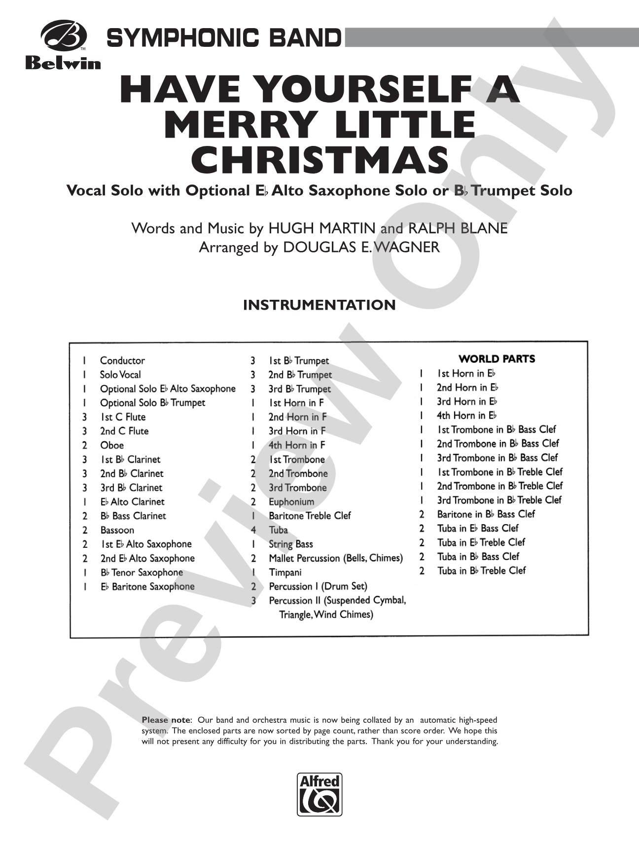 Have Yourself a Merry Little Christmas (Vocal Solo with Opt. E-Flat Alto Saxophone Solo or B-Flat Trumpet Solo): Concert Band Conductor Score & Parts