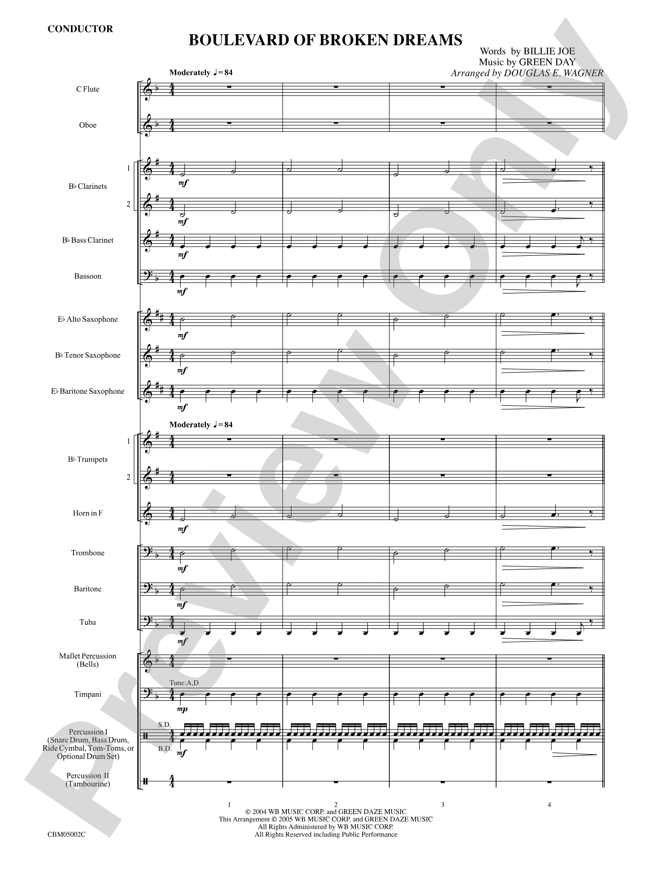 Boulevard of Broken Dreams: Concert Band Conductor Score & Parts