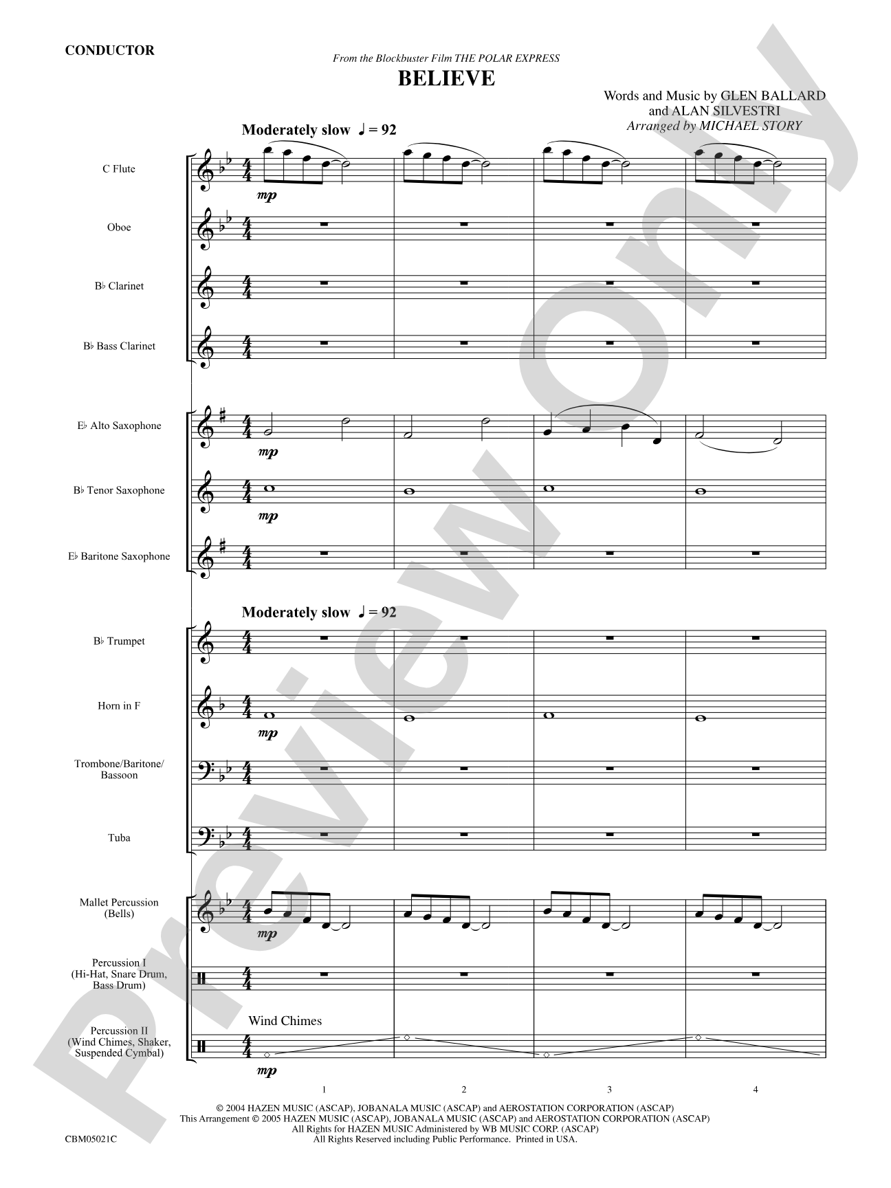 Believe (from The Polar Express): Concert Band Conductor Score & Parts
