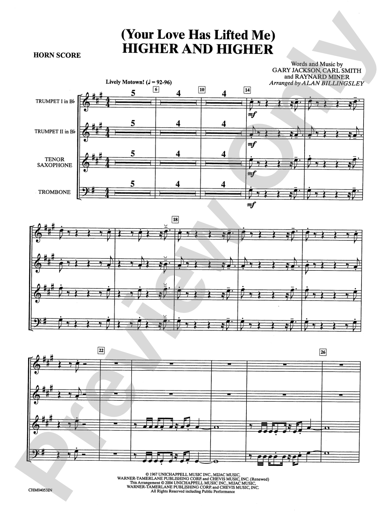 (Your Love Has Lifted Me) Higher and Higher: Choral Instrumental Parts
