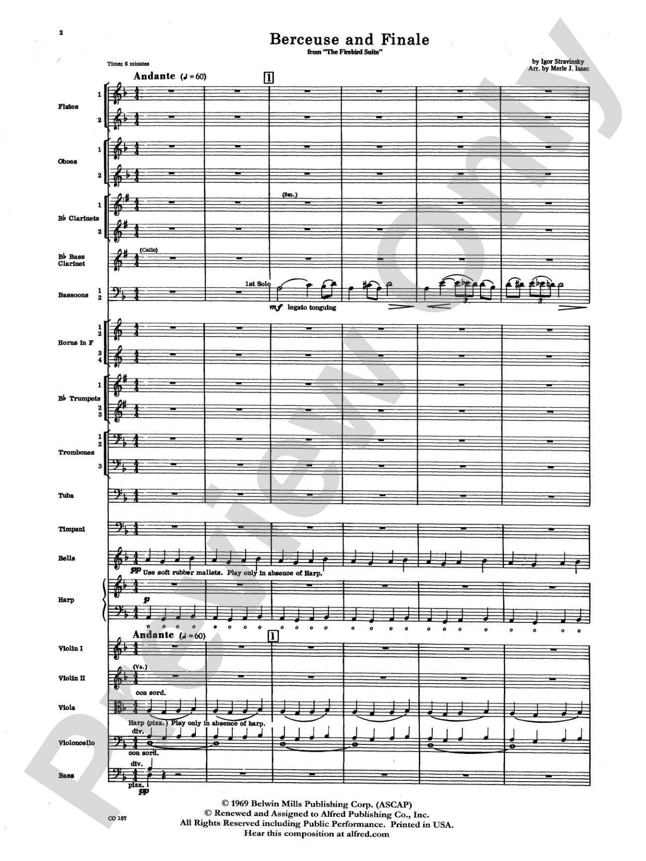 Berceuse and Finale (from the Firebird Suite): Full Orchestra Conductor Score & Parts