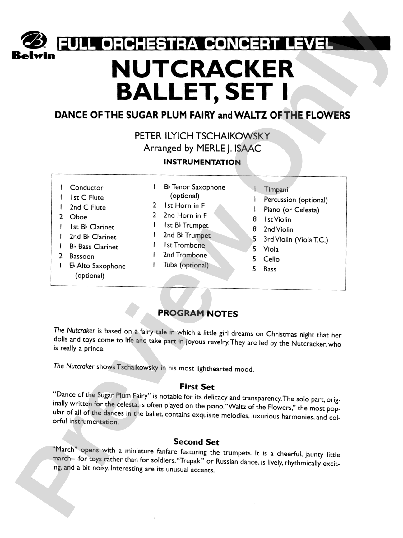 Nutcracker Ballet, Set I ("Dance of the Sugar Plum Fairy" and "Waltz of the Flowers"): Full Orchestra Conductor Score & Parts