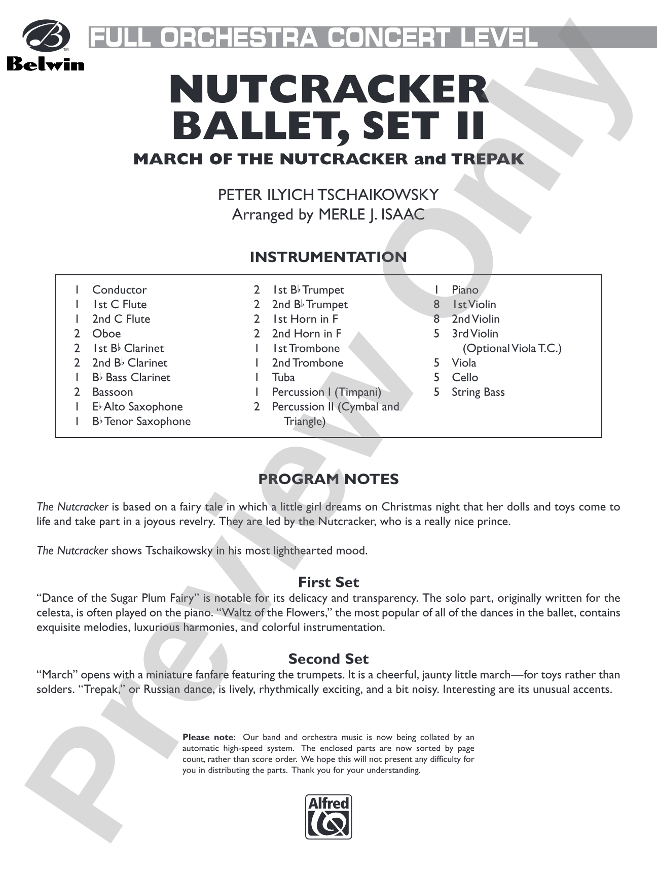 Nutcracker Ballet, Set II ("March of the Nutcracker" and "Trepak"): Full Orchestra Conductor Score & Parts