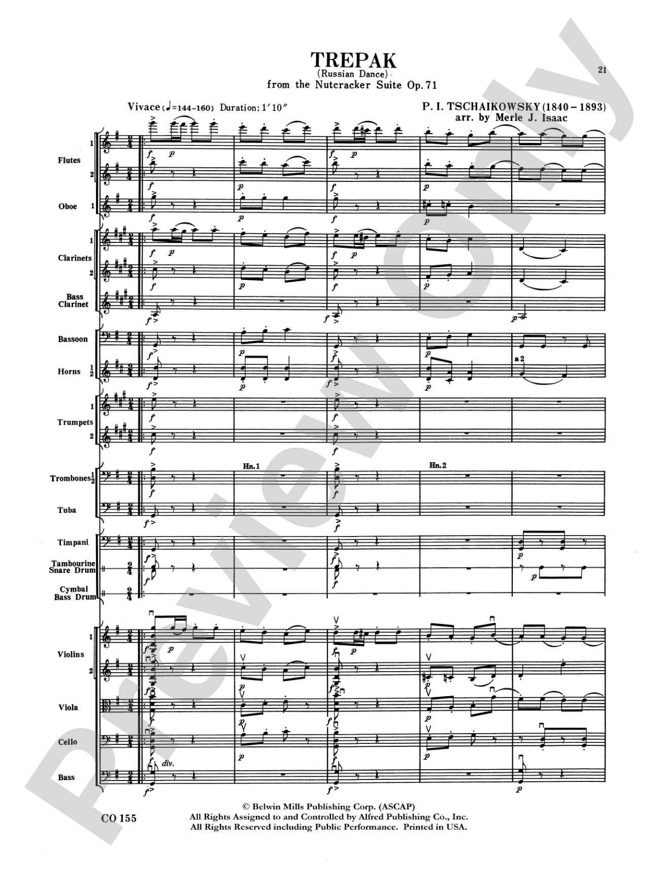 Nutcracker Ballet, Set II ("March of the Nutcracker" and "Trepak"): Full Orchestra Conductor Score & Parts