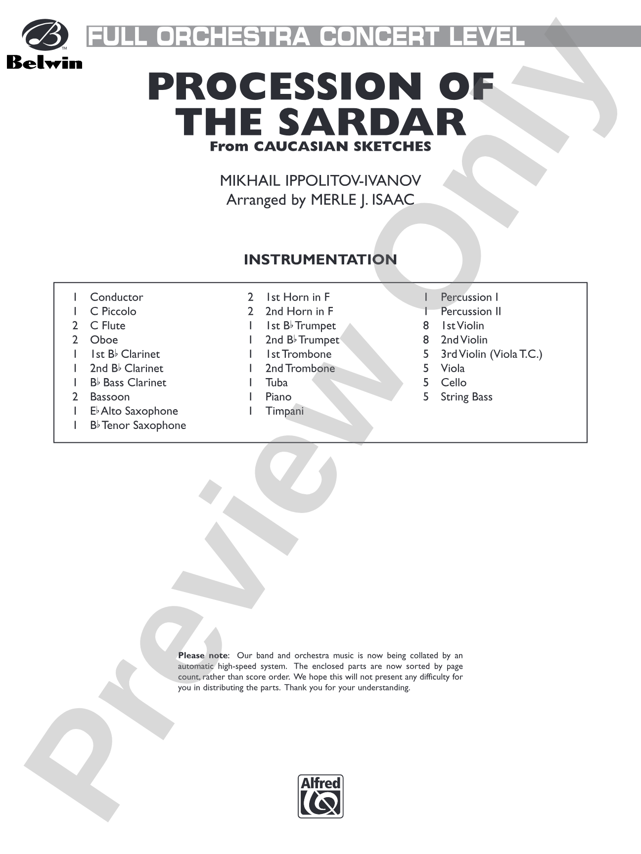 Procession of the Sardar: Full Orchestra Conductor Score & Parts