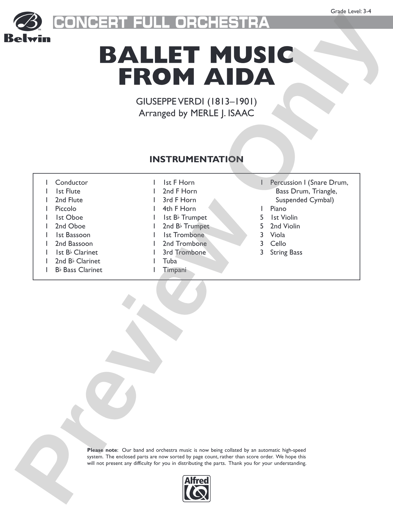 Ballet Music from Aïda: Full Orchestra Conductor Score & Parts