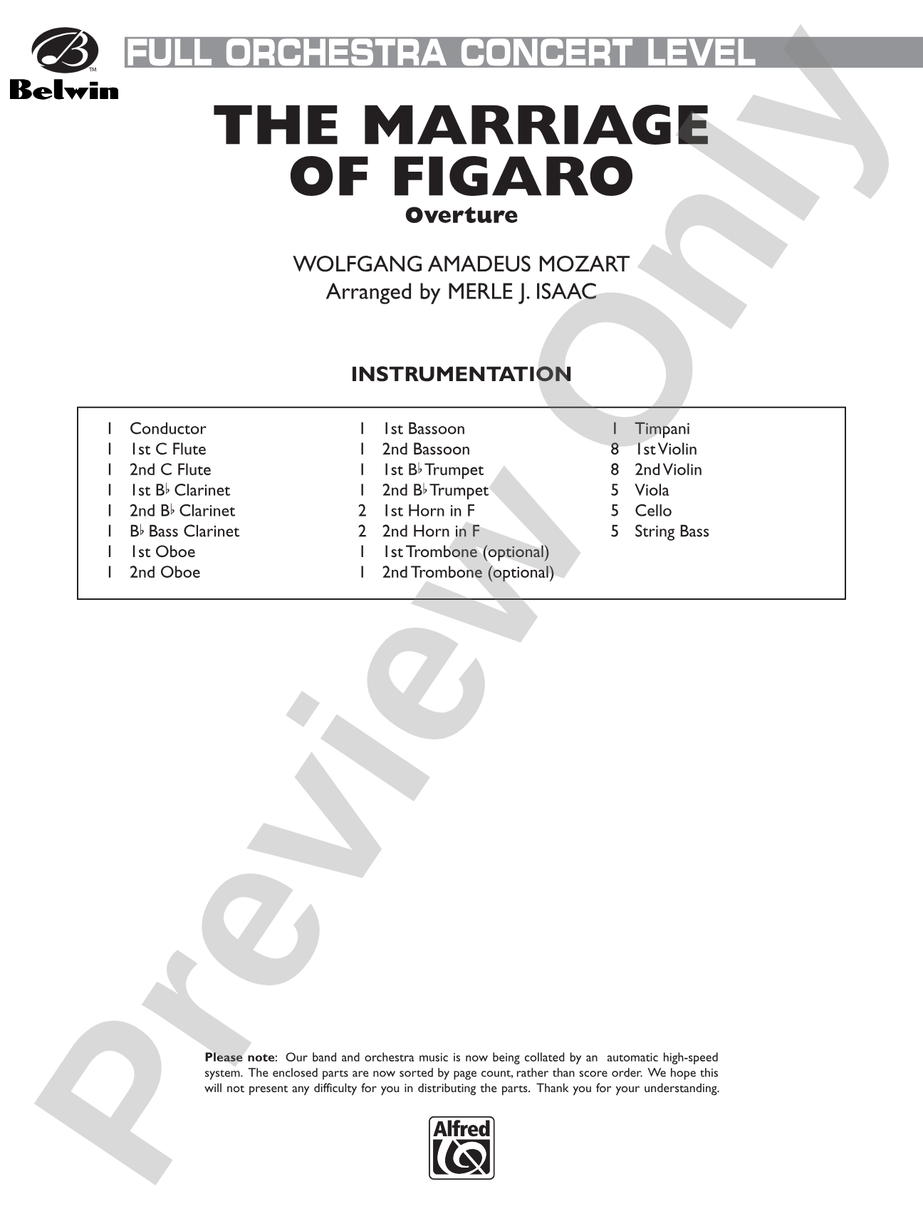The Marriage of Figaro -- Overture: Full Orchestra Conductor Score & Parts