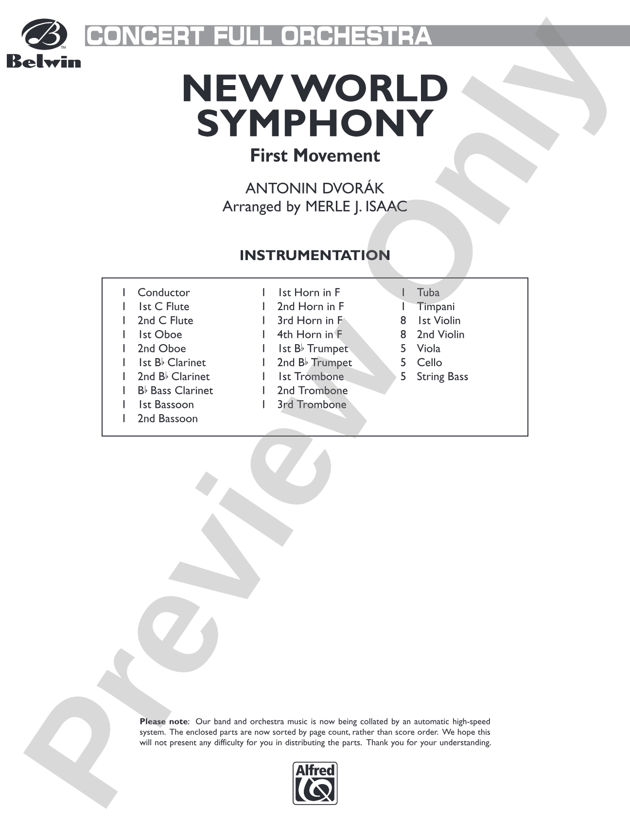 New World Symphony: Full Orchestra Conductor Score & Parts