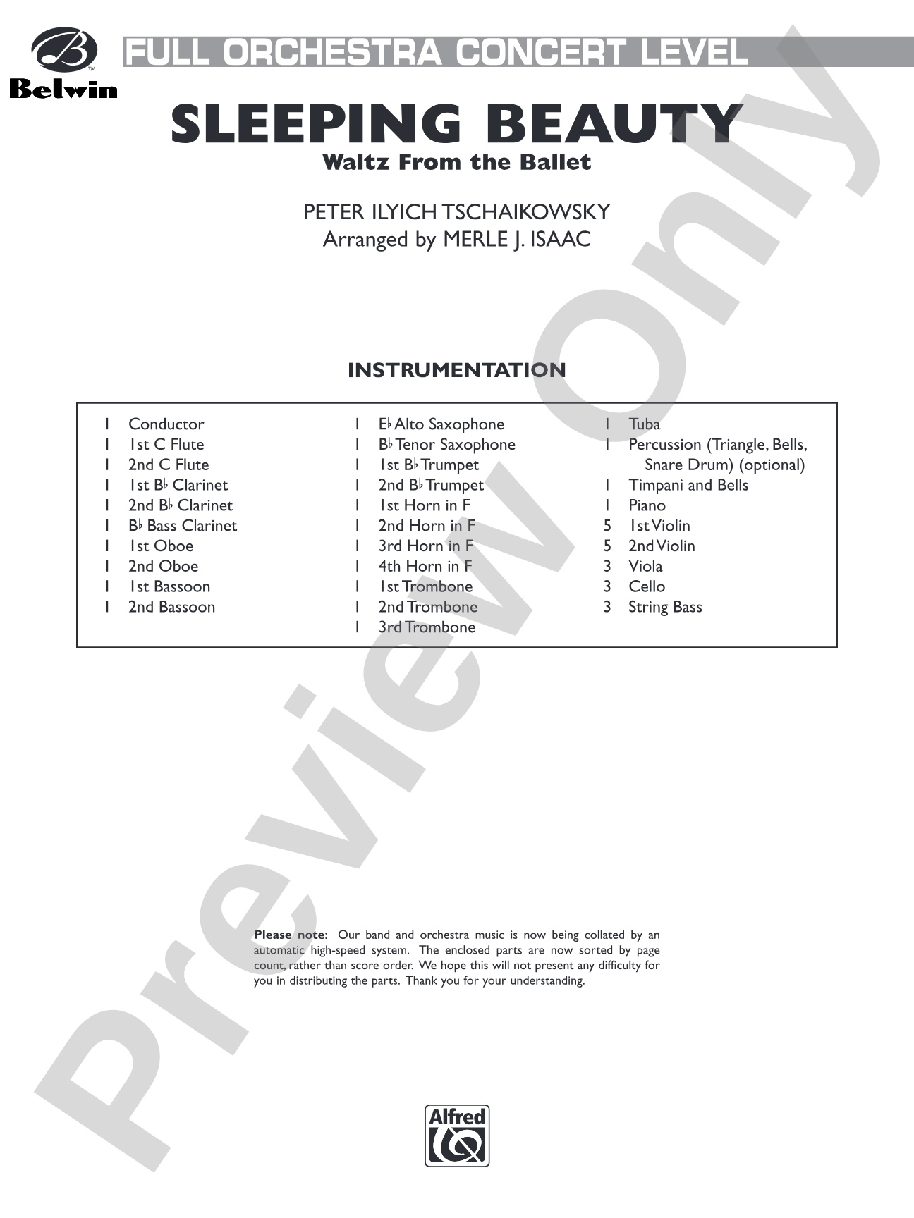 Sleeping Beauty (Waltz from the Ballet): Full Orchestra Conductor Score & Parts
