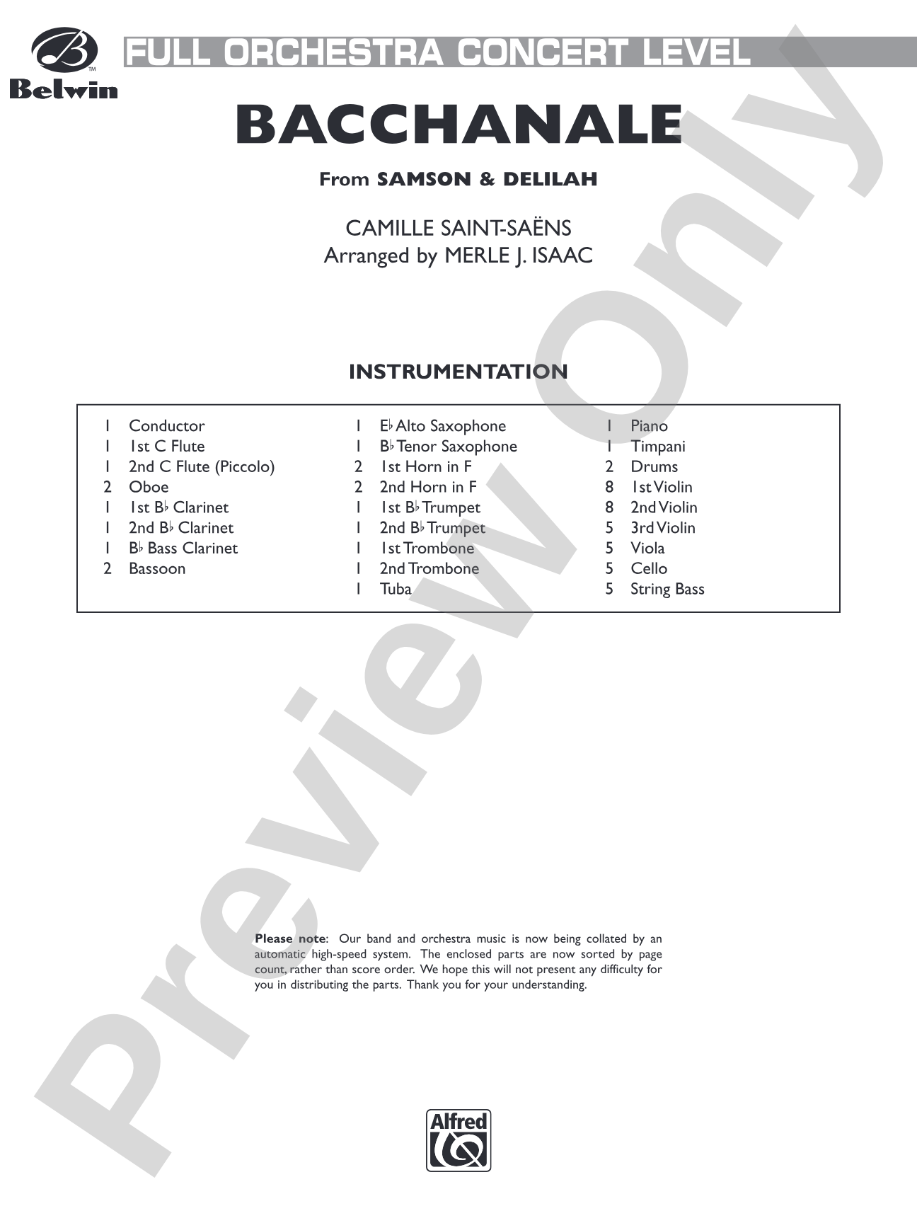 Bacchanale from Samson and Delilah: Full Orchestra Conductor Score & Parts