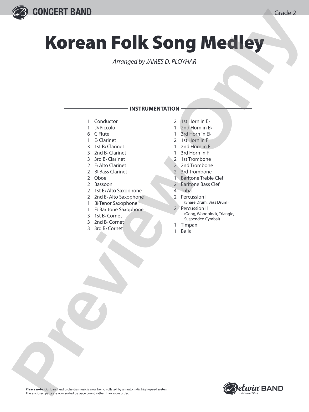 Korean Folk Song Medley: Concert Band Conductor Score & Parts