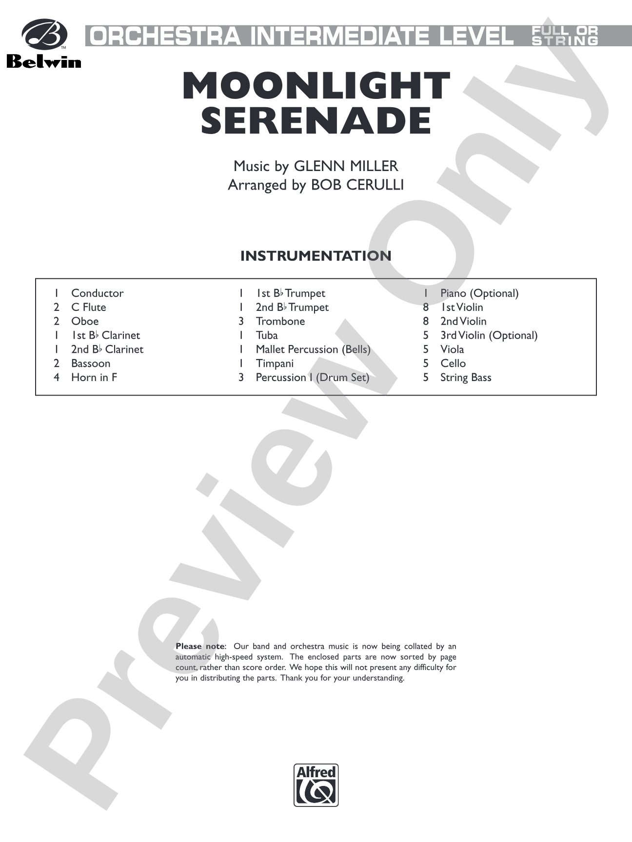 Moonlight Serenade: Full Orchestra Conductor Score & Parts