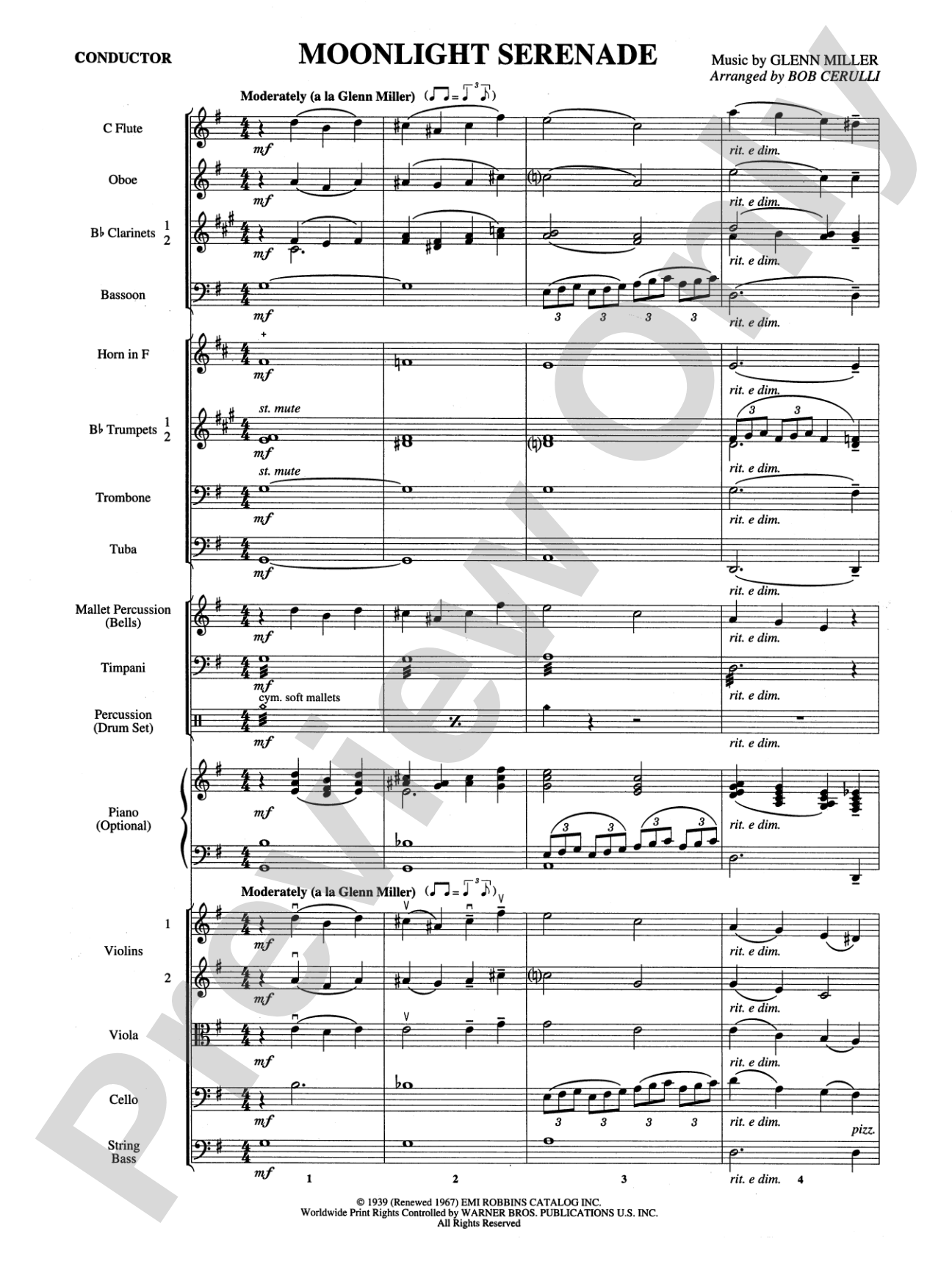 Moonlight Serenade: Full Orchestra Conductor Score & Parts