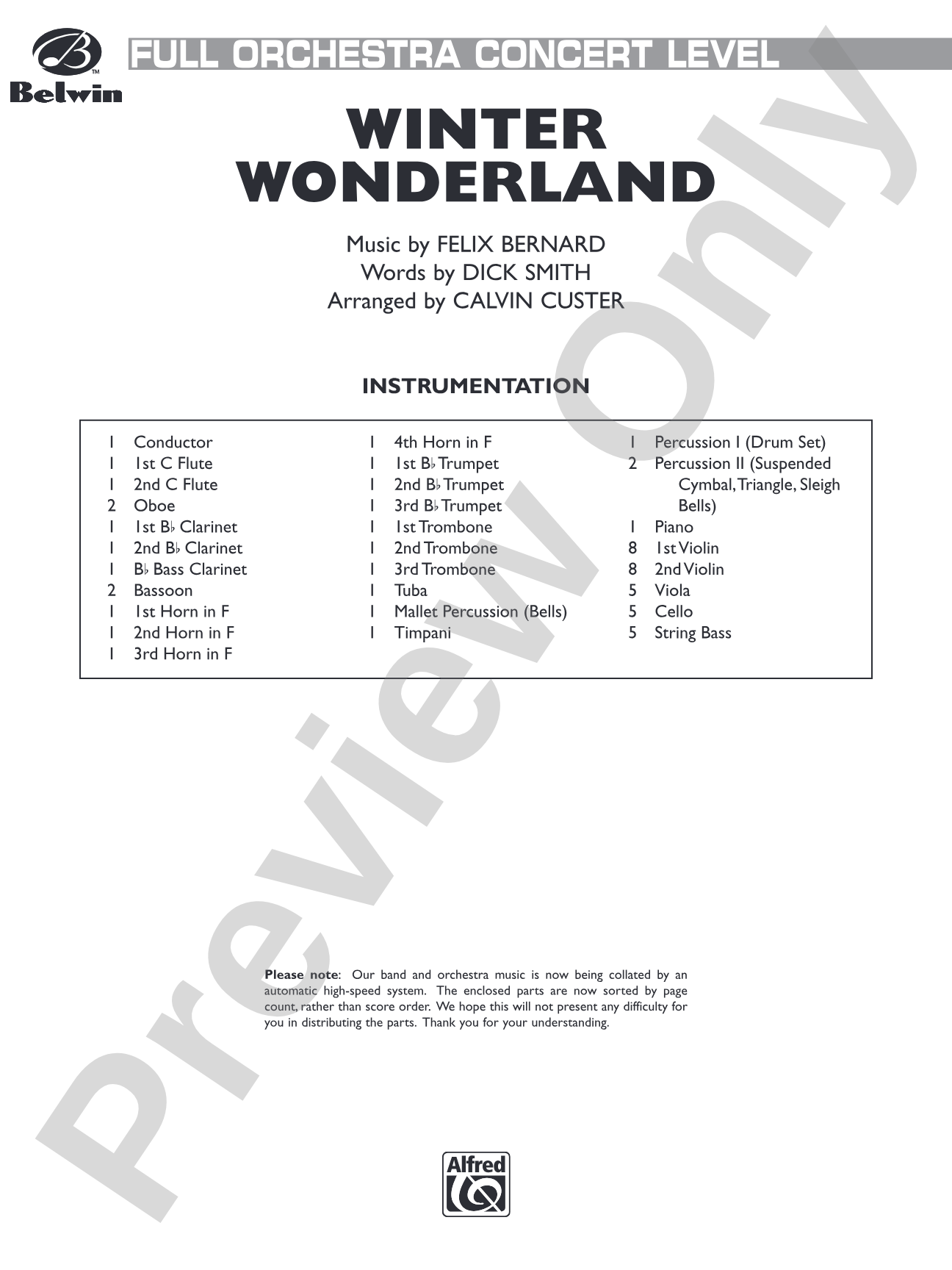 Winter Wonderland: Full Orchestra Conductor Score & Parts