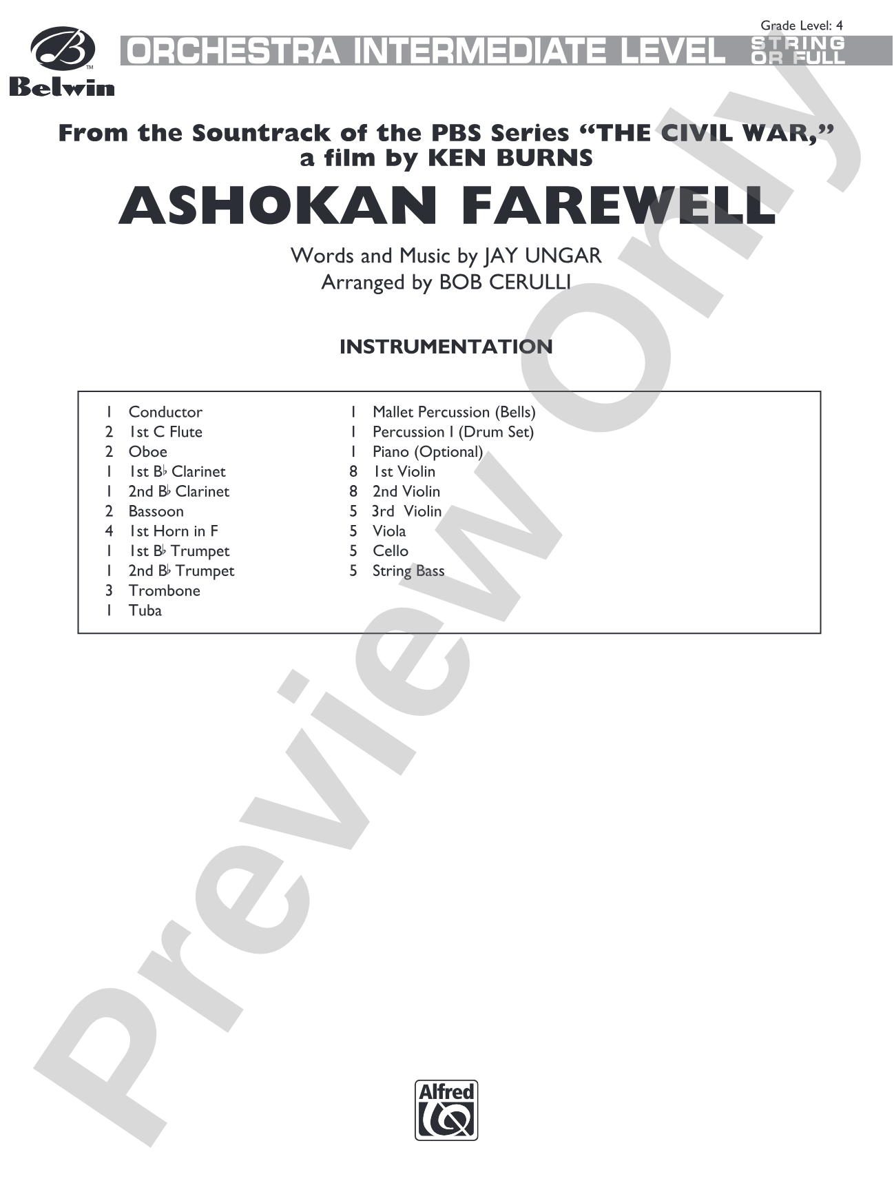 Ashokan Farewell: Full Orchestra Conductor Score & Parts