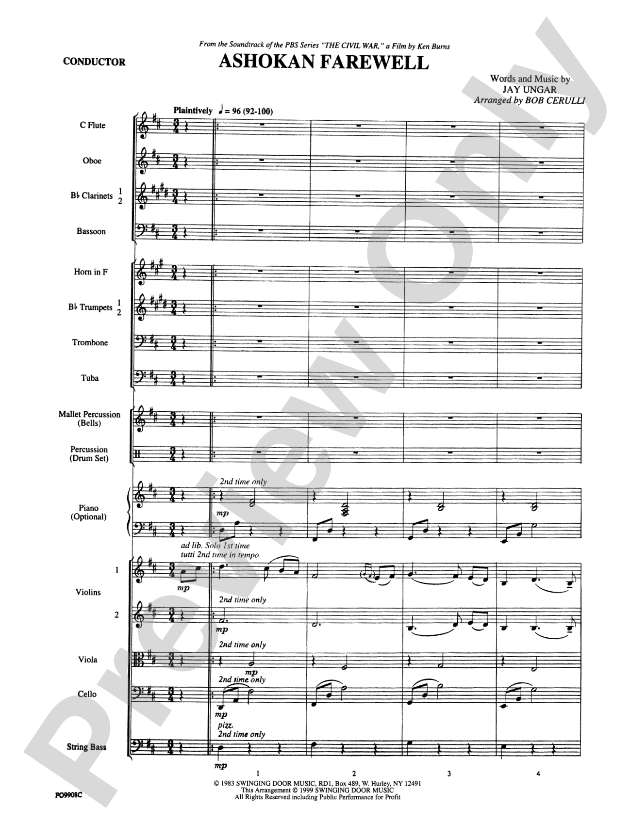 Ashokan Farewell: Full Orchestra Conductor Score & Parts