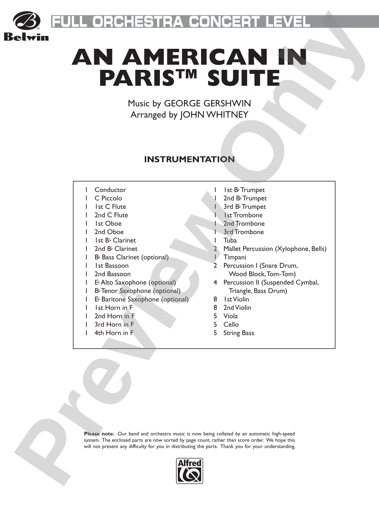 An American in Paris Suite: Full Orchestra Conductor Score & Parts