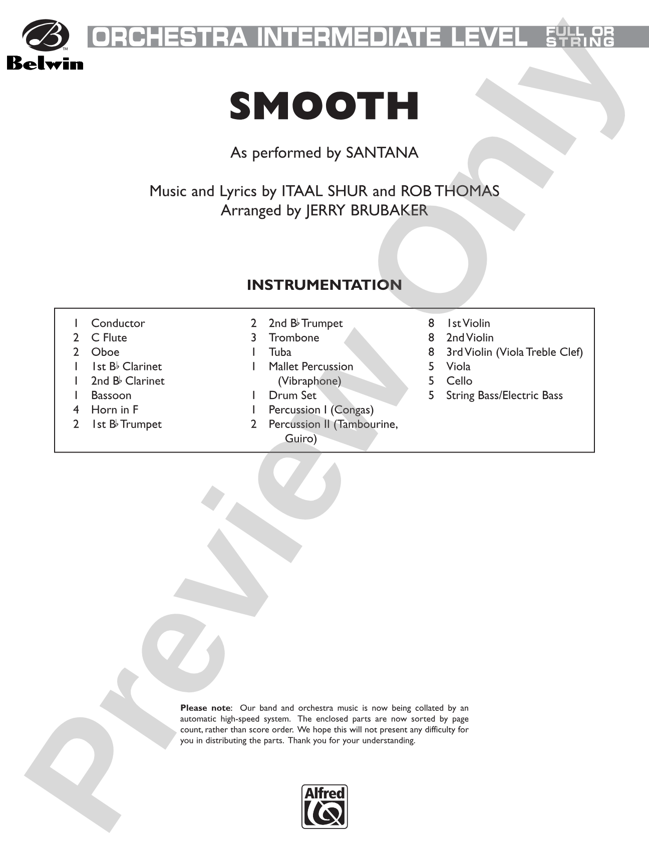 Smooth: Full Orchestra Conductor Score & Parts