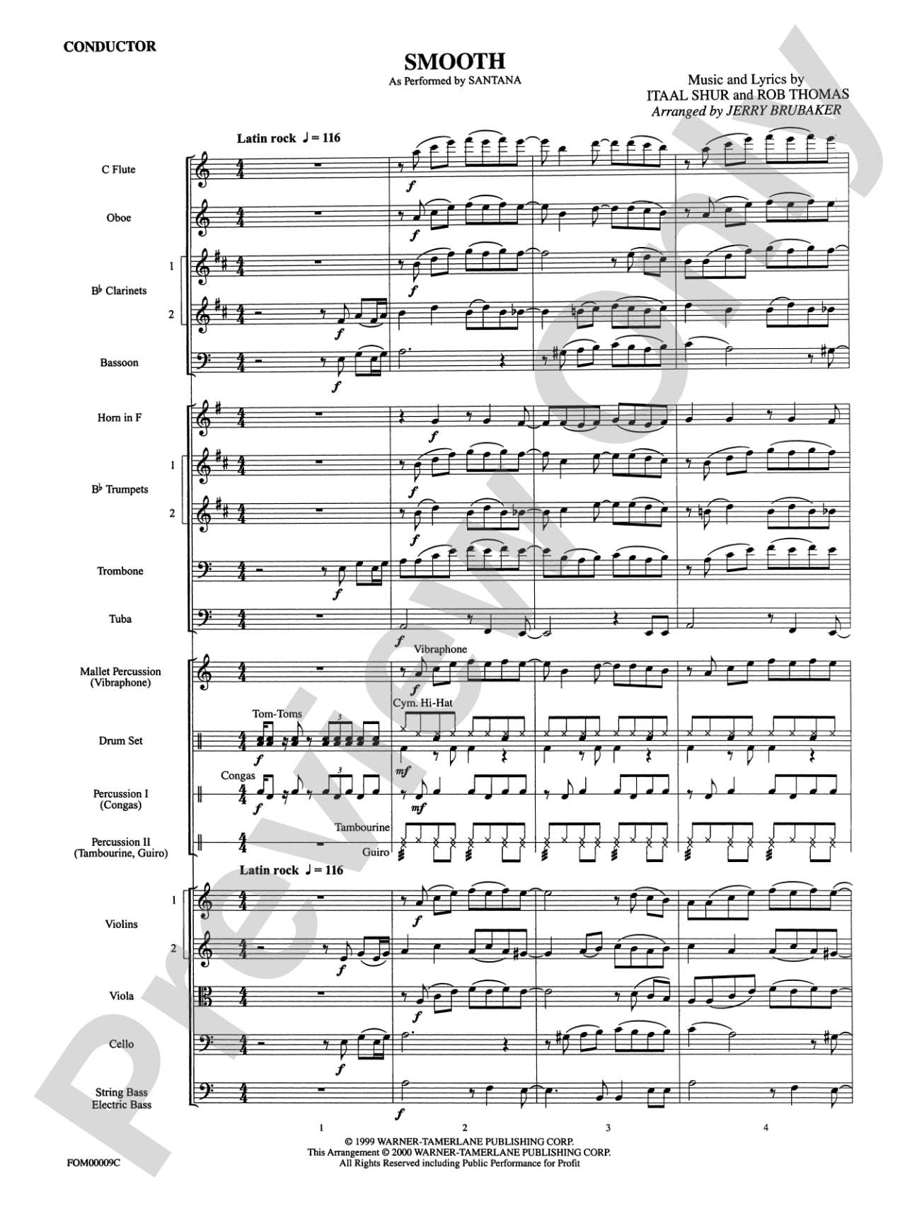 Smooth: Full Orchestra Conductor Score & Parts