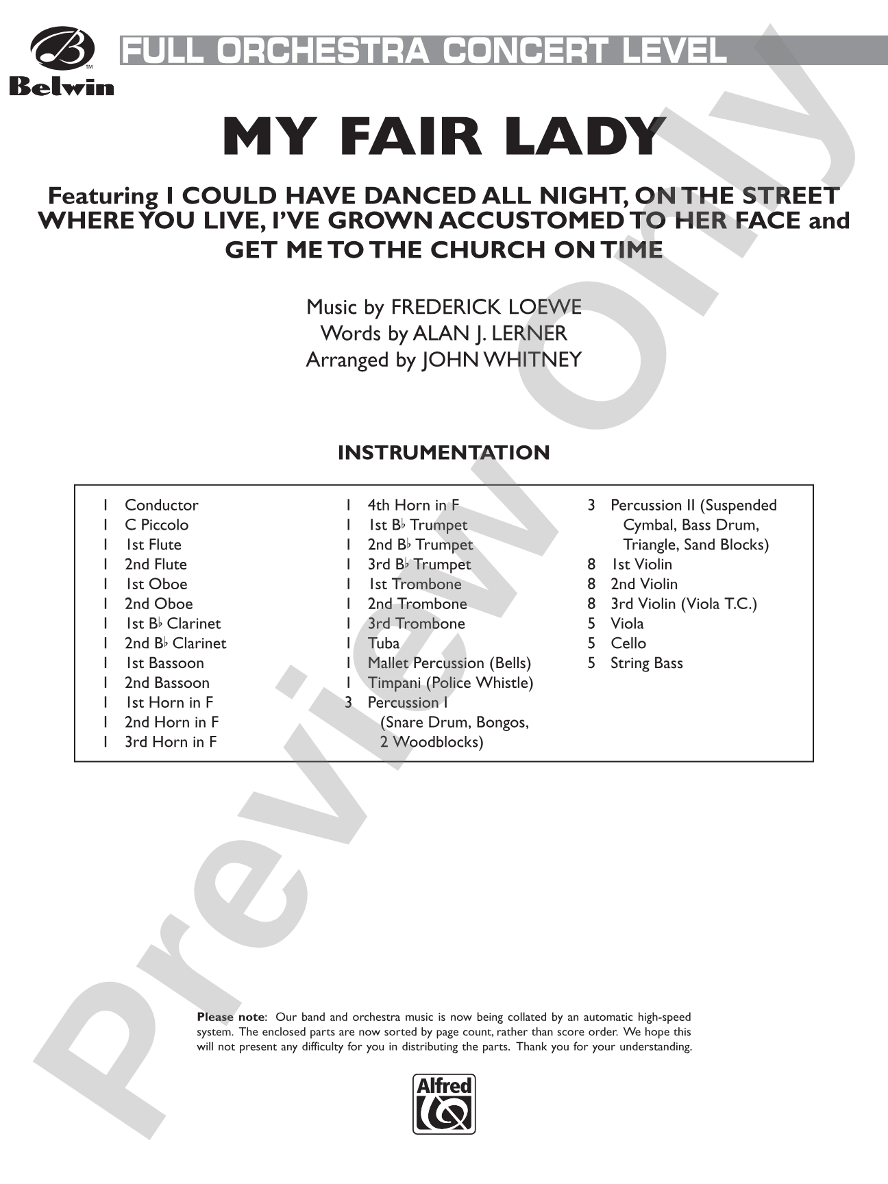 My Fair Lady (Medley): Full Orchestra Conductor Score & Parts