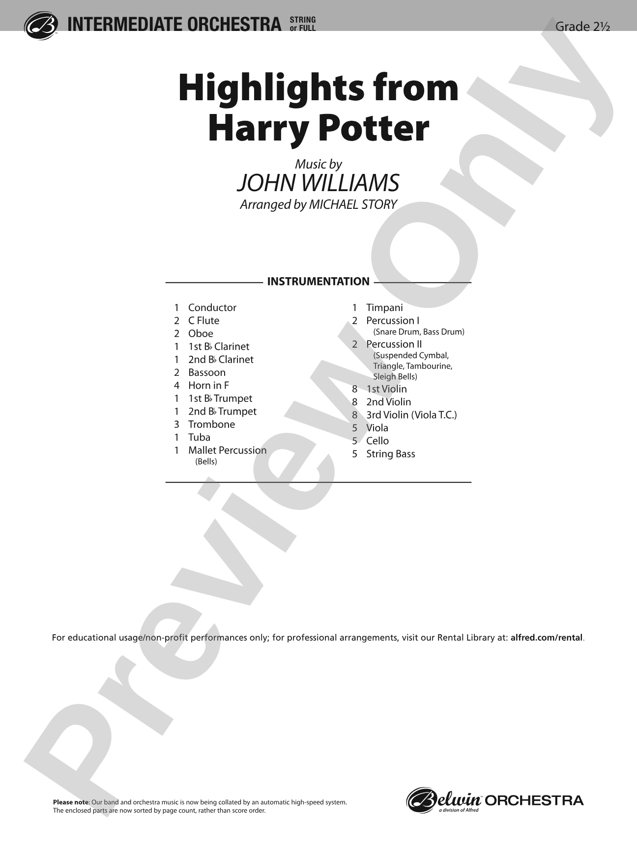 Harry Potter, Highlights from: Full Orchestra Conductor Score & Parts
