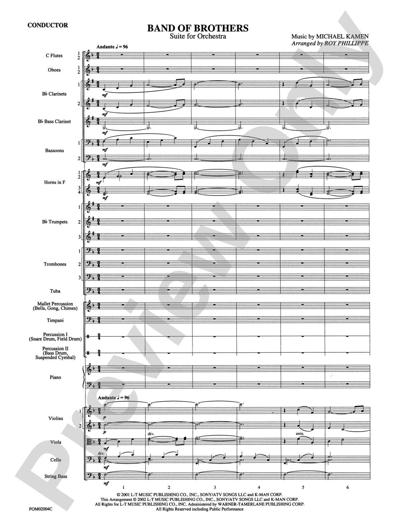 Band of Brothers: Full Orchestra Conductor Score & Parts