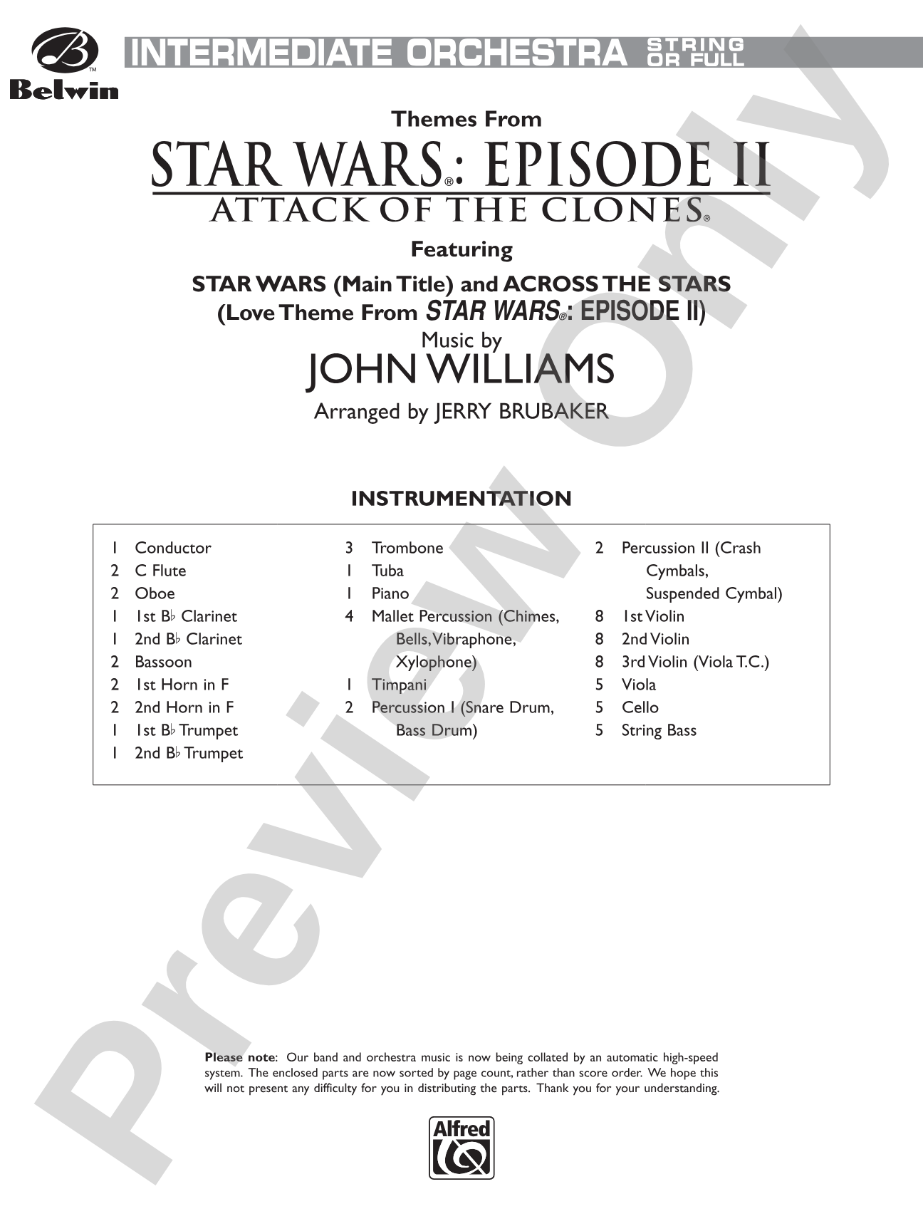 Star Wars®: Episode II Attack of the Clones: Full Orchestra Conductor Score & Parts