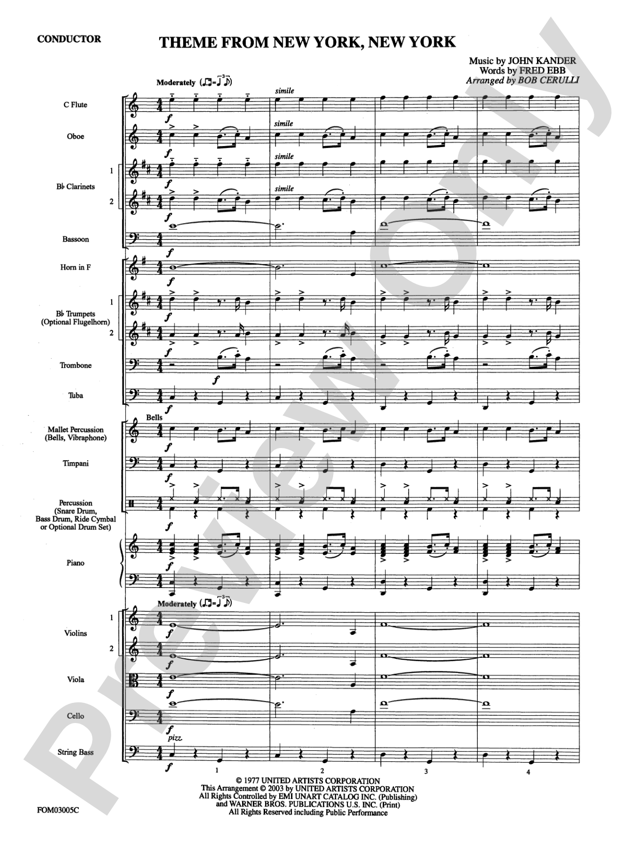 New York, New York, Theme from: Full Orchestra Conductor Score & Parts