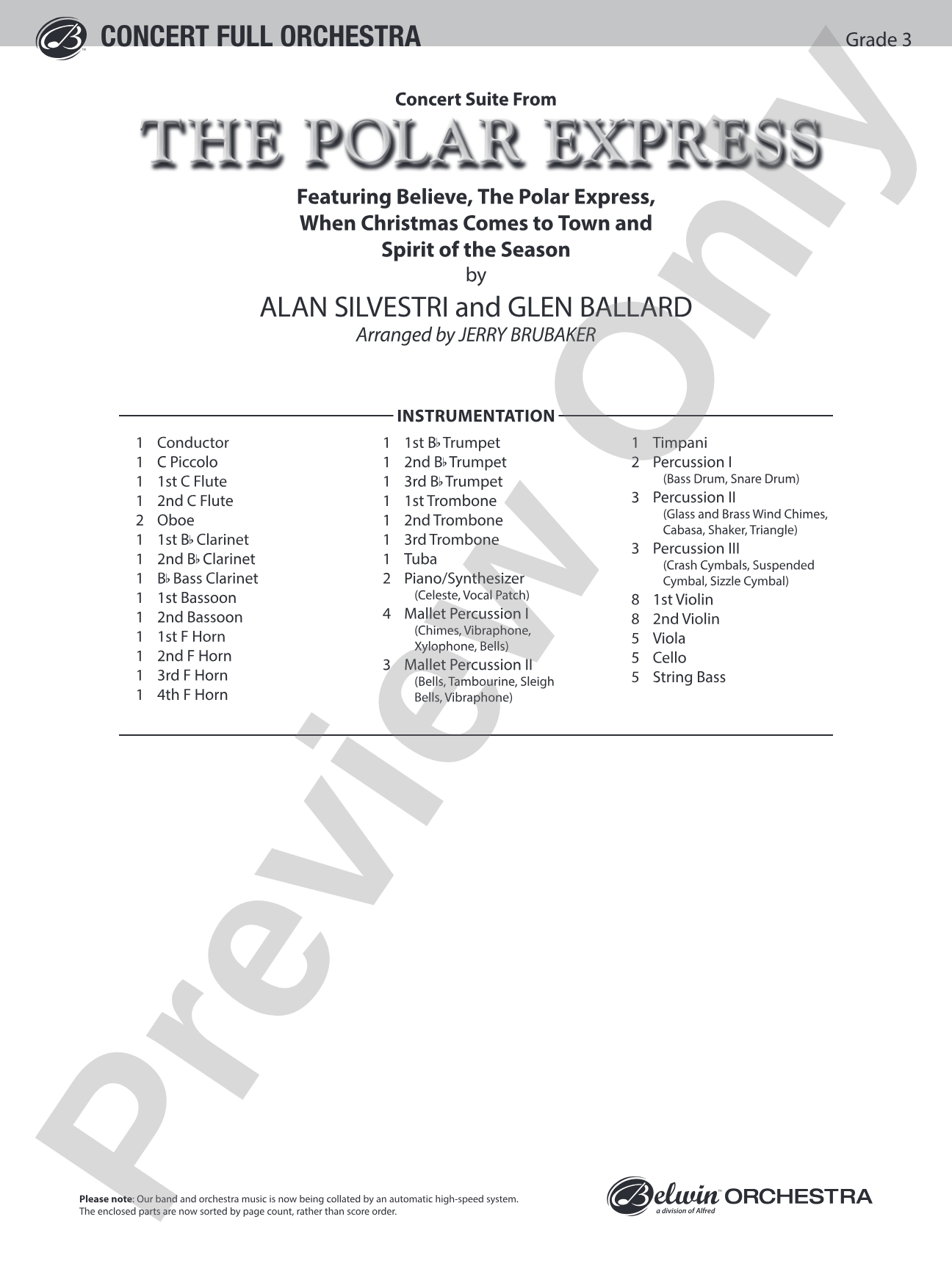 The Polar Express, Concert Suite from: Full Orchestra Conductor Score & Parts