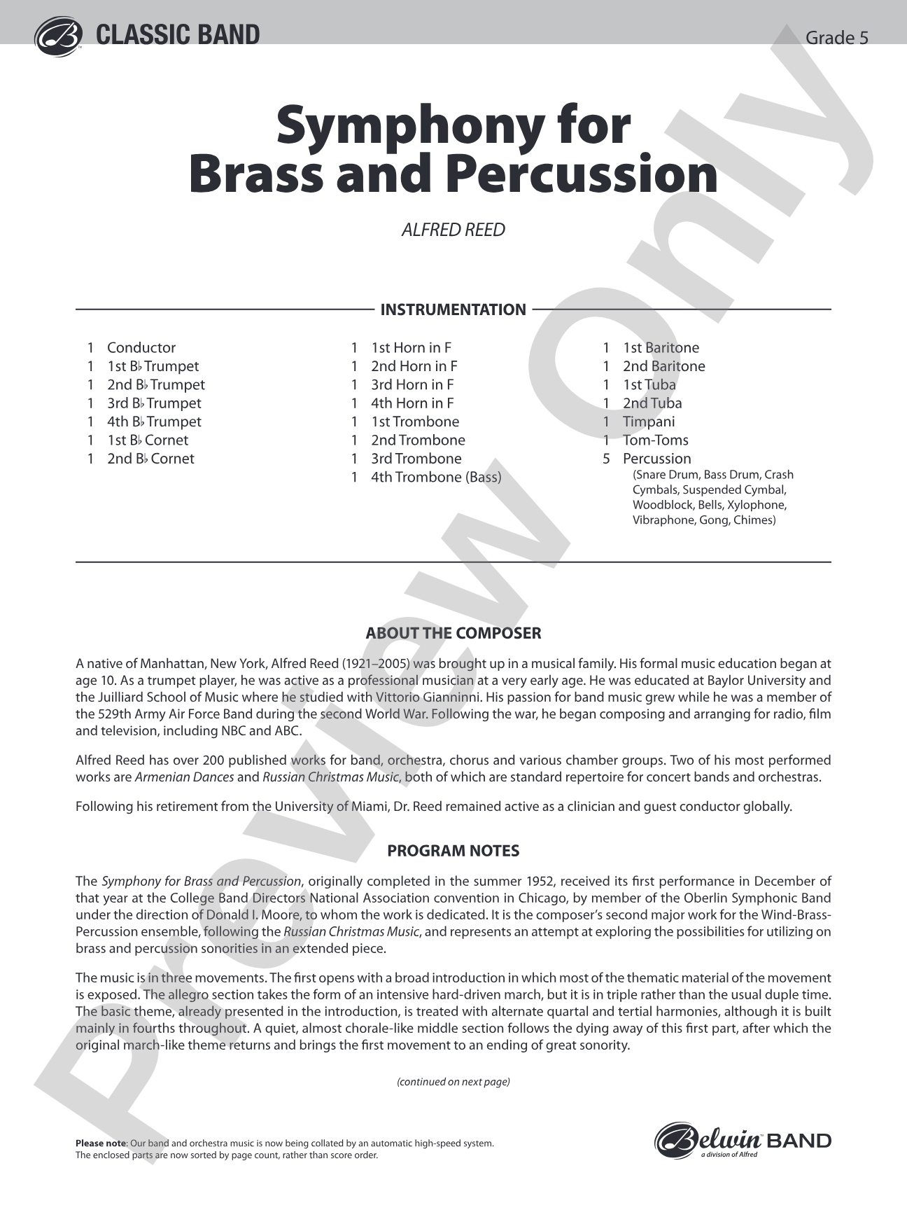 Symphony for Brass and Percussion: Concert Band Conductor Score & Parts