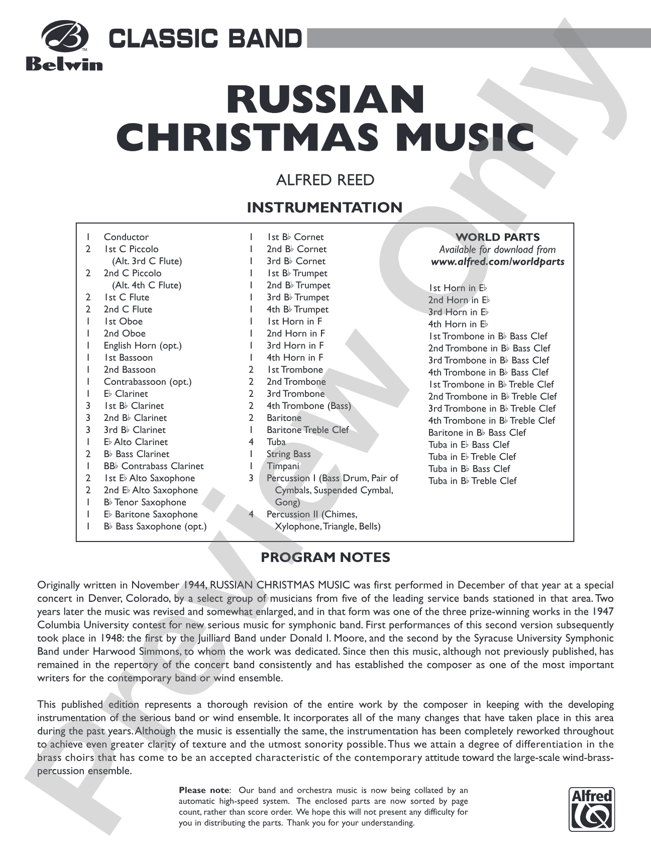 Russian Christmas Music: Concert Band Conductor Score & Parts
