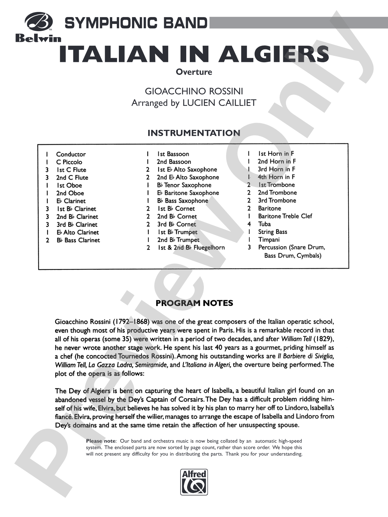 Italian in Algiers: Concert Band Conductor Score & Parts