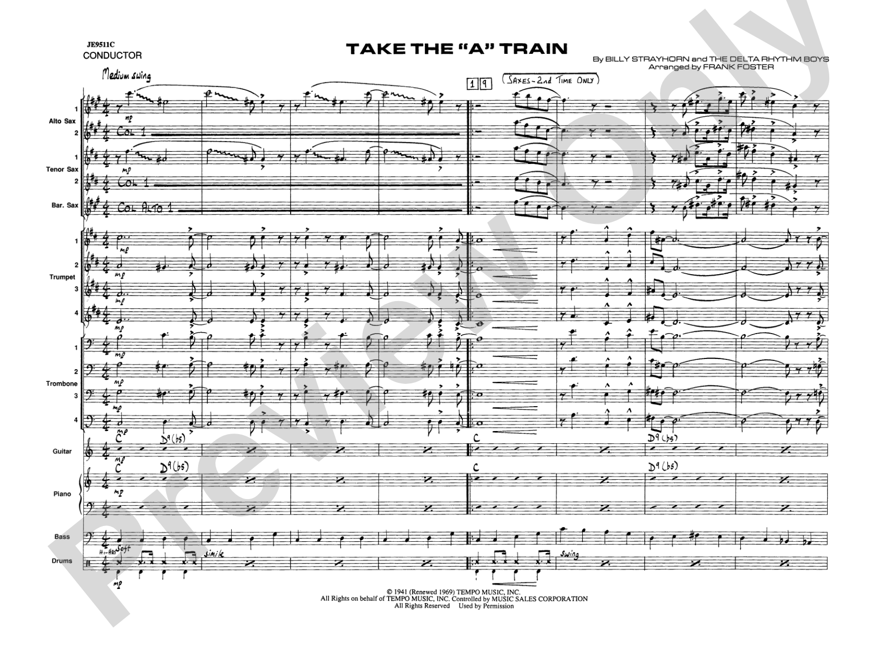 Take the "A" Train: Jazz Ensemble Conductor Score & Parts
