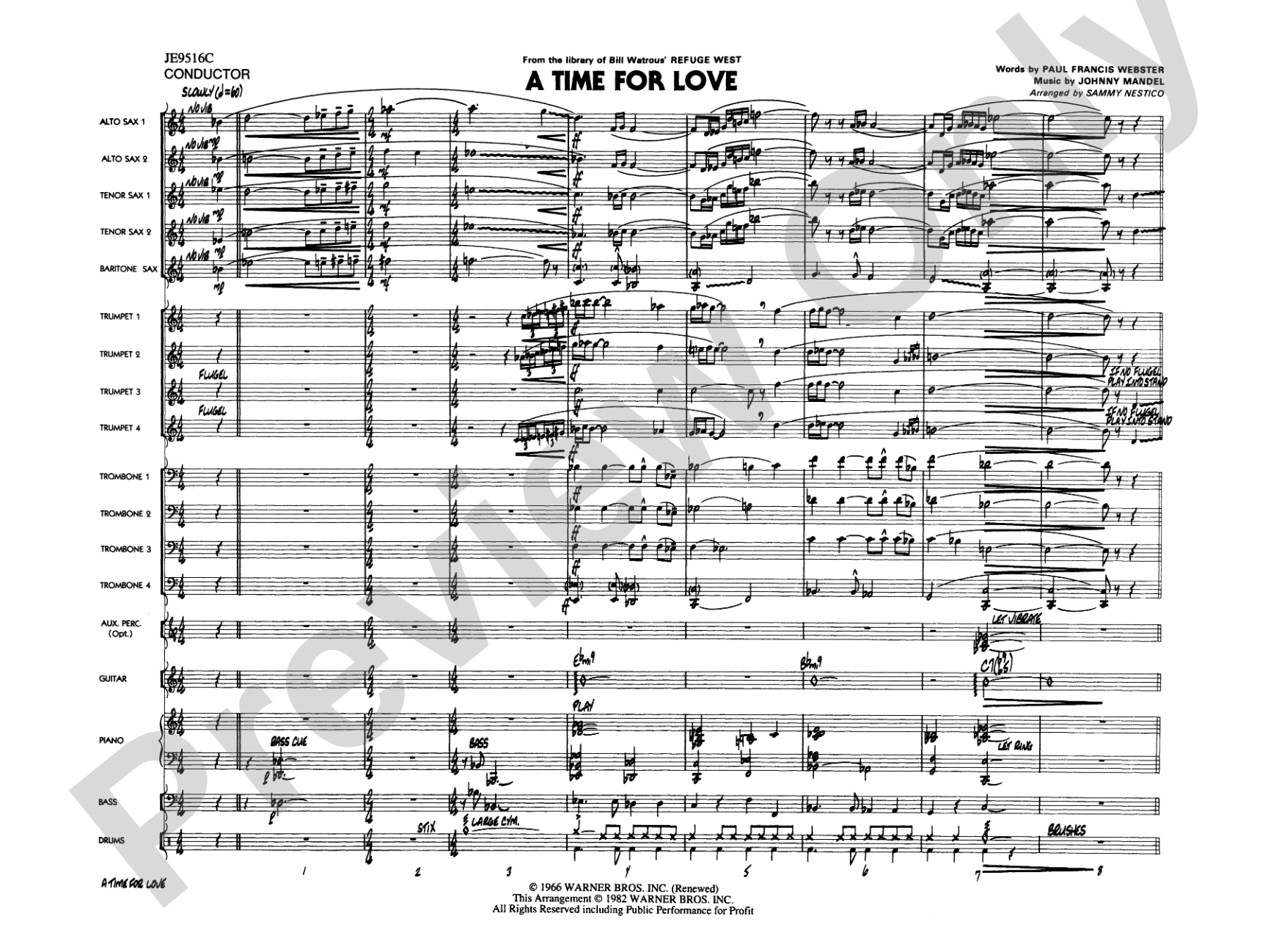 A Time for Love: Jazz Ensemble Conductor Score & Parts