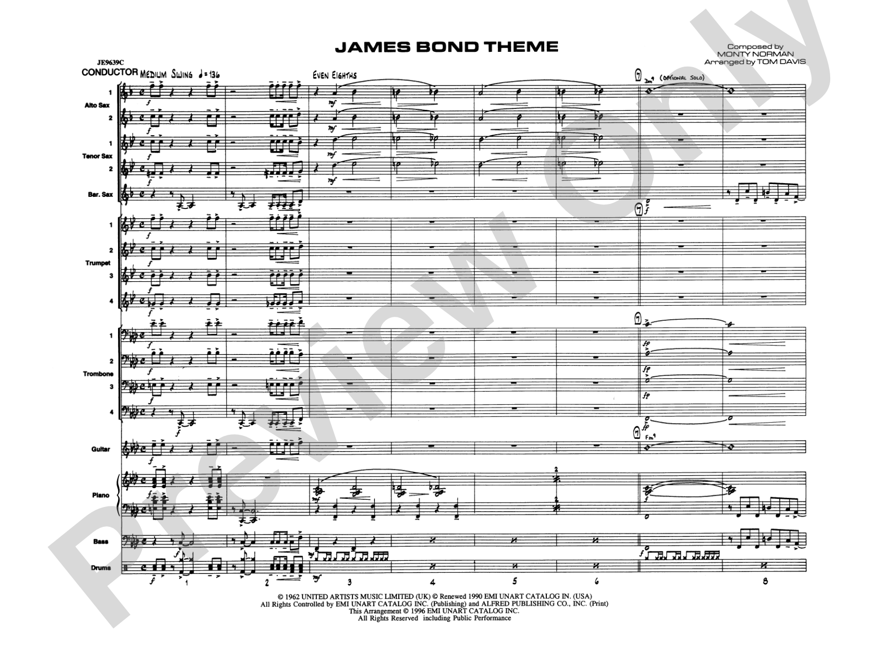 James Bond Theme: Jazz Ensemble Conductor Score & Parts