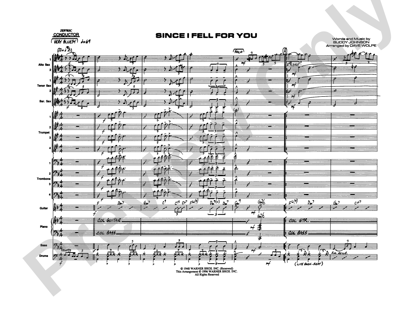 Since I Fell for You: Jazz Ensemble Conductor Score & Parts