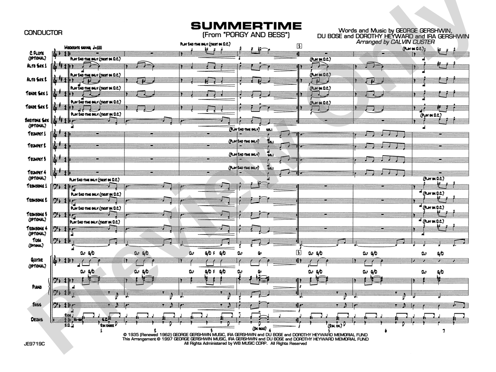 Summertime (from Porgy and Bess®): Jazz Ensemble Conductor Score & Parts