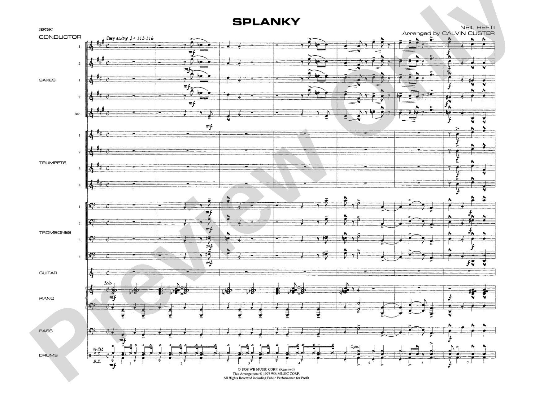 Splanky: Jazz Ensemble Conductor Score & Parts