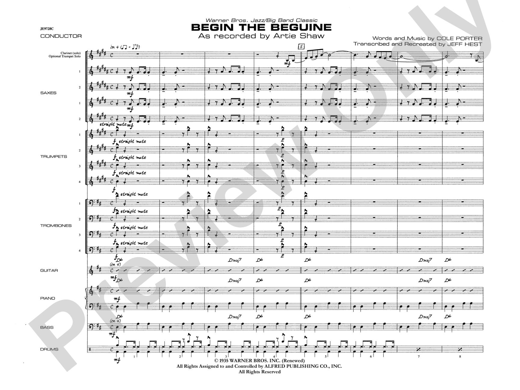 Begin the Beguine: Jazz Ensemble Conductor Score & Parts
