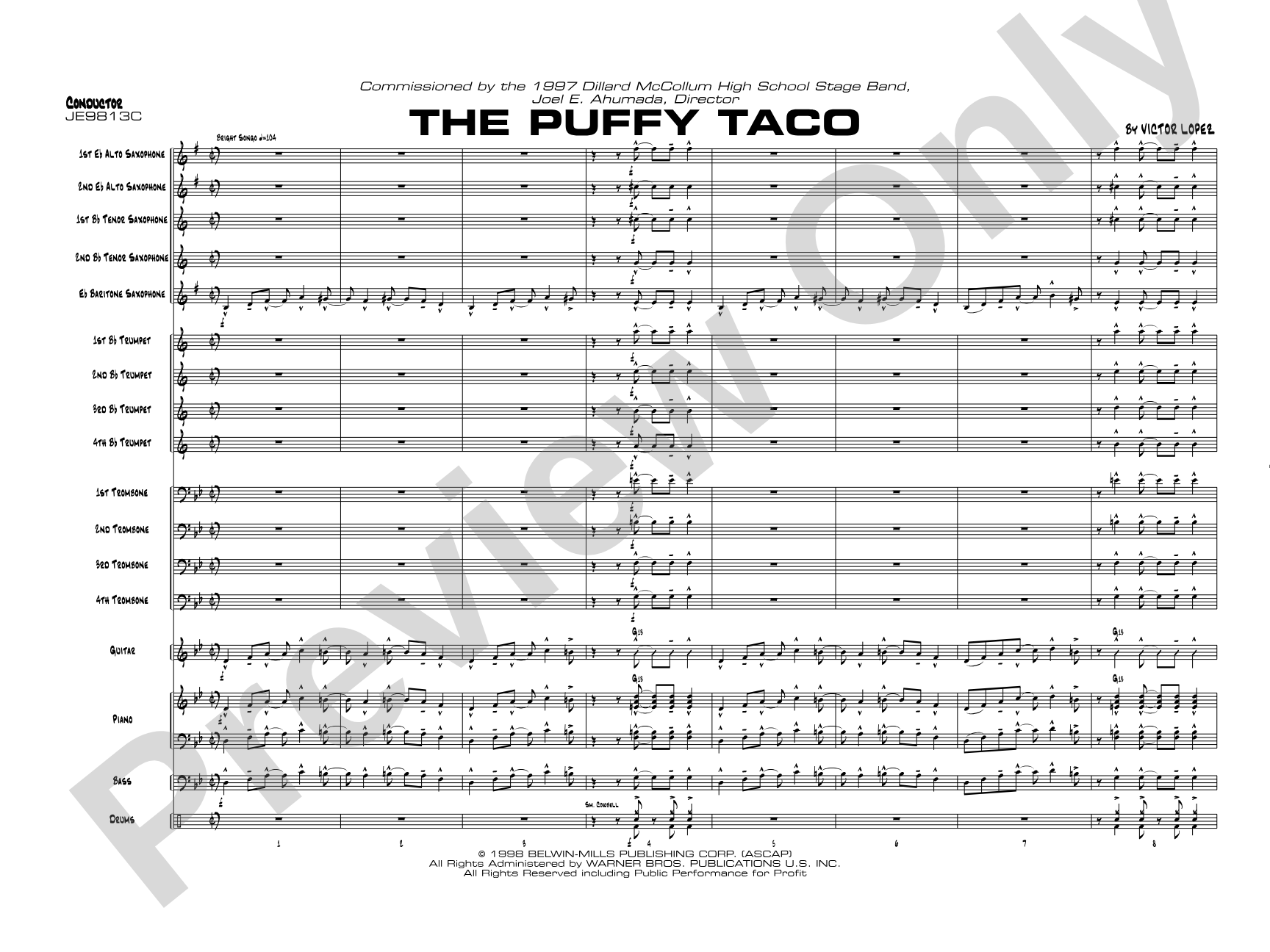 Puffy Taco: Jazz Ensemble Conductor Score & Parts