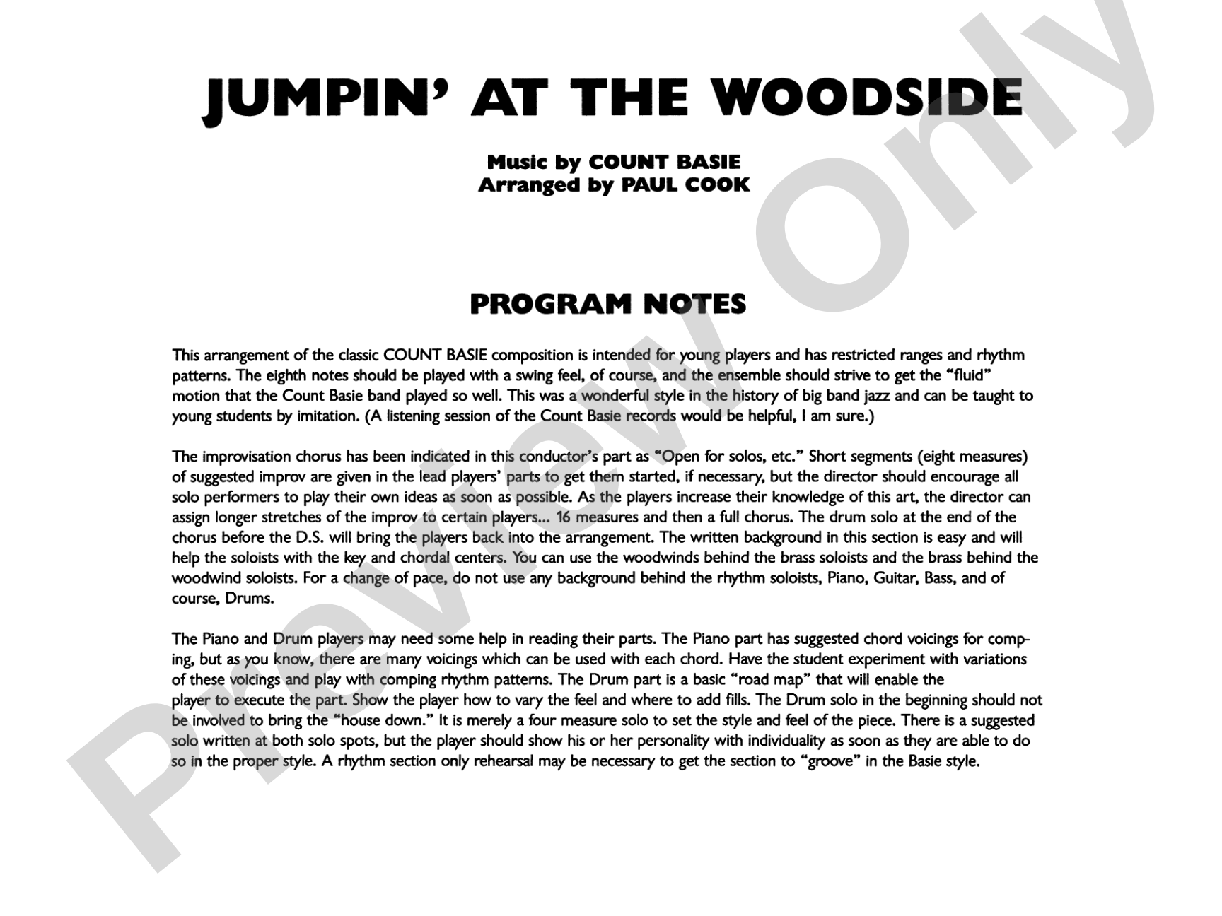 Jumpin' at the Woodside: Jazz Ensemble Conductor Score & Parts