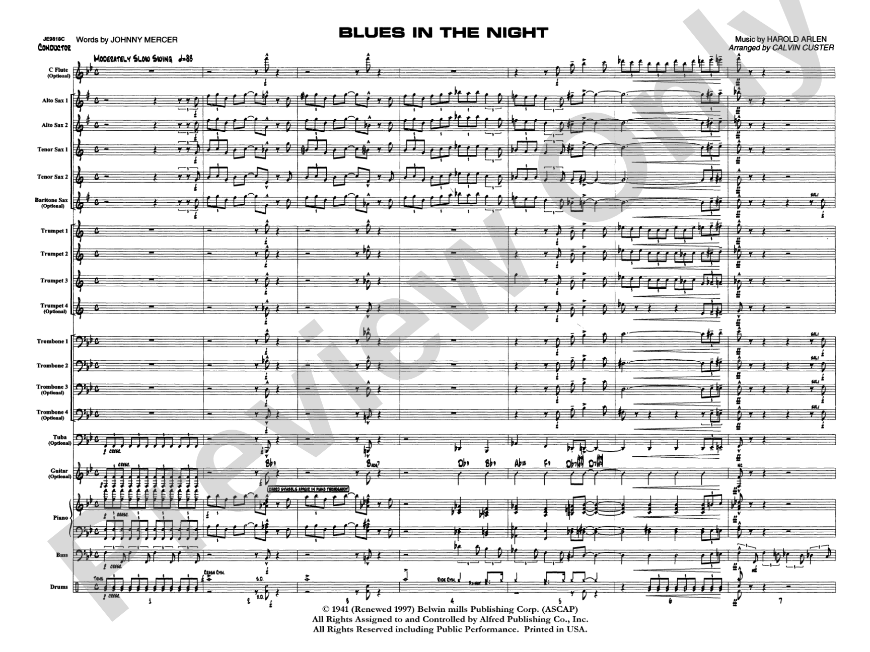Blues in the Night: Jazz Ensemble Conductor Score & Parts