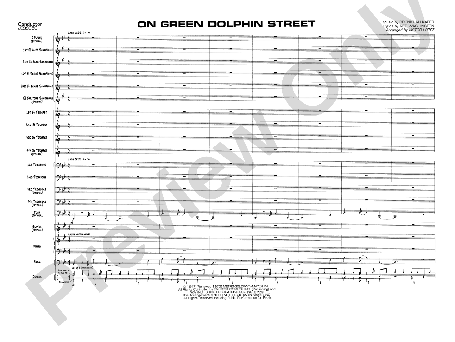 On Green Dolphin Street: Jazz Ensemble Conductor Score & Parts