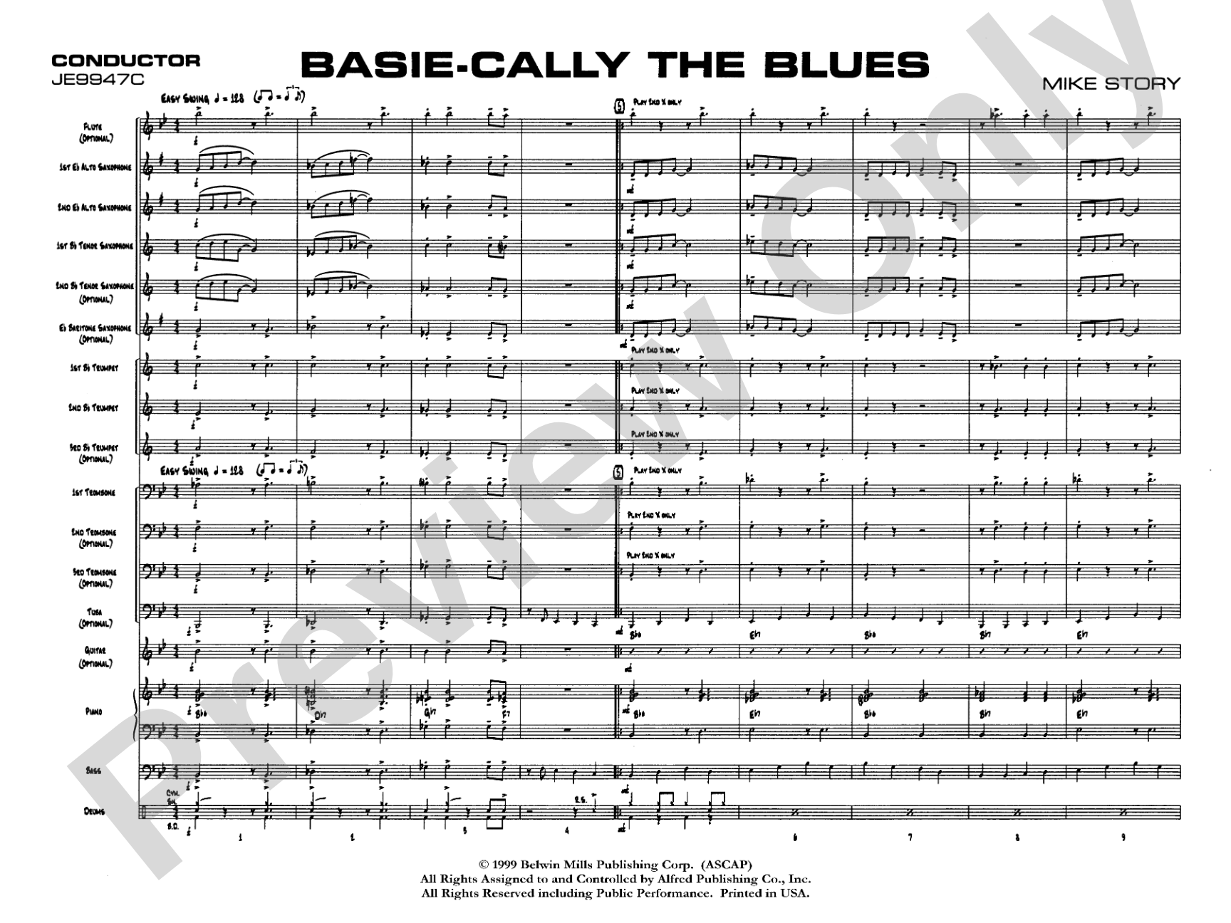 Basie-Cally the Blues: Jazz Ensemble Conductor Score & Parts