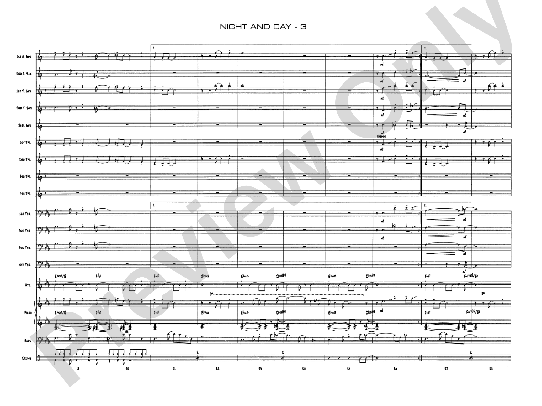 Night and Day: Jazz Ensemble Conductor Score & Parts